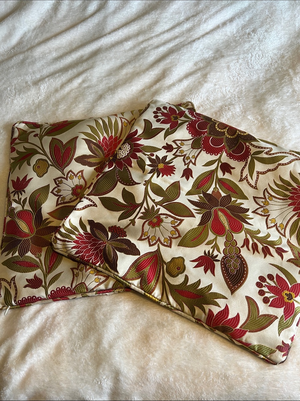 Jacobean floral print pillow covers (x2) featuring large-scale botanical motifs